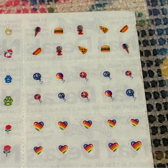 Lisa Frank Vintage Colorful Sticker Nail Decals Balloons Cats Hearts Flowers 6ct - Picture 4 of 6